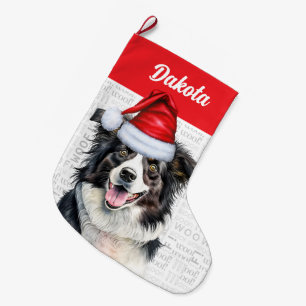 Christmas Border Collie with Dog's Name Large Christmas Stocking