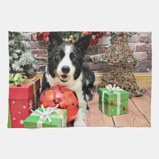 Christmas - Border Collie - Yaeger Tea Towel (Horizontal)