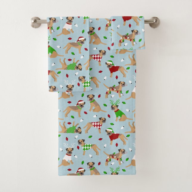 Christmas Border Terrier Bath Towel Set (Insitu)
