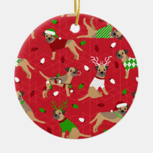 Christmas Border Terrier Ceramic Ornament