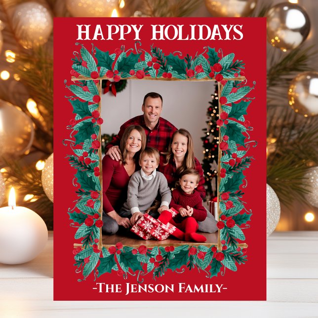 Christmas Border Wreath Photo Christmas Card (Creator Uploaded)