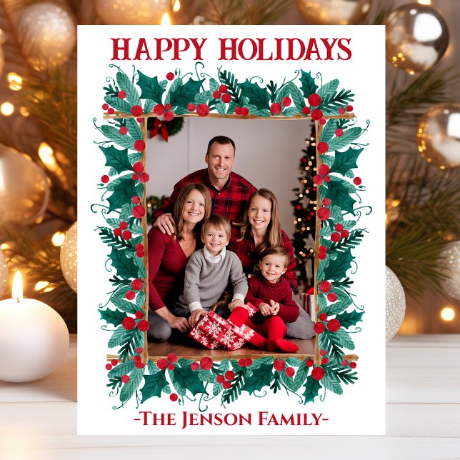 Christmas Border Wreath Photo Christmas Card (Creator Uploaded)