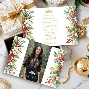 Christmas Border XVs Holly Sweet Floral Spanish  Invitation