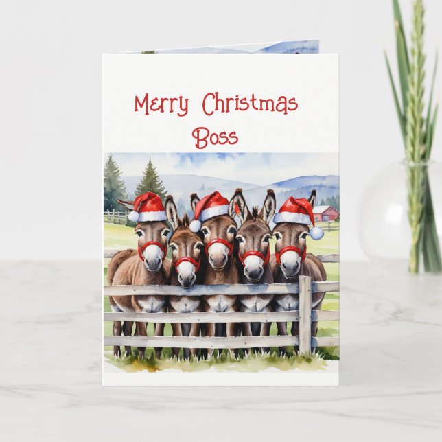 Christmas Boss From All of Us Animal Donkey Humour Holiday Card (Front)