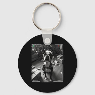 Christmas Boston Terrier Caught On Camera Key Ring