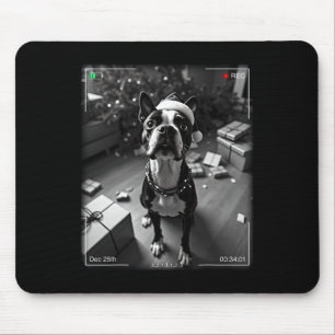 Christmas Boston Terrier Caught On Camera  Mouse Pad