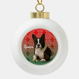 Christmas Boston Terrier Ceramic Ball Christmas Ornament