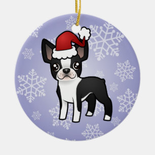 Christmas Boston Terrier Ceramic Tree Decoration