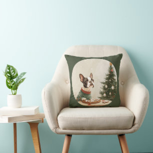 Christmas Boston Terrier Dog Cushion