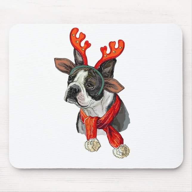 Christmas Boston terrier dog Mouse Pad (Front)