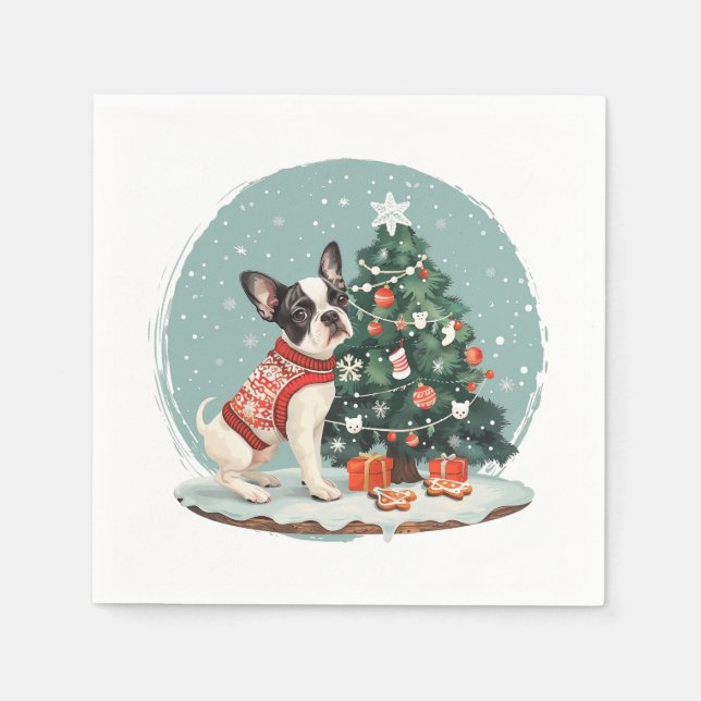Christmas Boston Terrier Dog Napkin (Front)