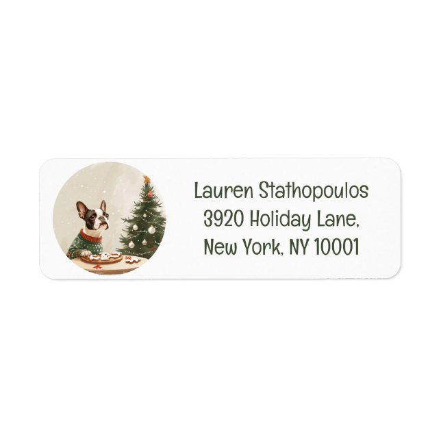 Christmas Boston Terrier Dog Return Address Label (Front)