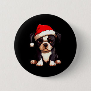 Christmas Boston Terrier Dog Santa Hat Funny Xmas  6 Cm Round Badge