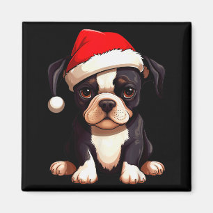 Christmas Boston Terrier Dog Santa Hat Funny Xmas  Magnet