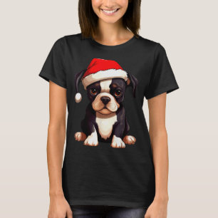 Christmas Boston Terrier Dog Santa Hat Funny Xmas  T-Shirt
