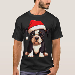 Christmas Boston Terrier Dog Santa Hat Funny Xmas  T-Shirt