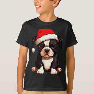 Christmas Boston Terrier Dog Santa Hat Funny Xmas  T-Shirt