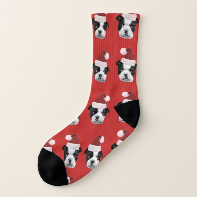 Christmas Boston Terrier dog socks (Left Outside)