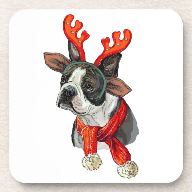 Christmas Boston terrier dog Throw Pillow Coaster (Front)