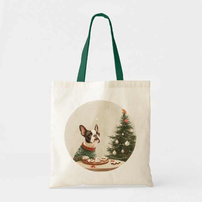 Christmas Boston Terrier Dog Tote Bag (Front)