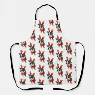 Christmas Boston terrier dog Wrapping Paper Large Apron