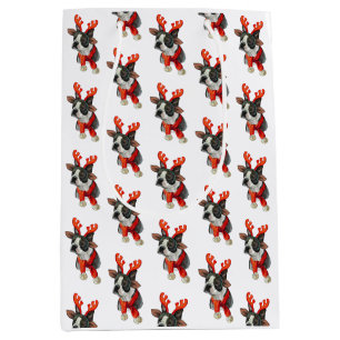 Christmas Boston terrier dog Wrapping Paper Medium Gift Bag