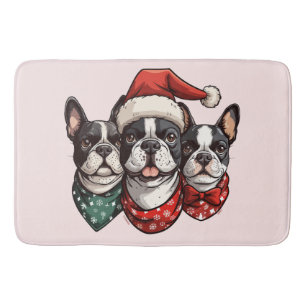 Christmas Boston Terrier Dogs Bath Mat