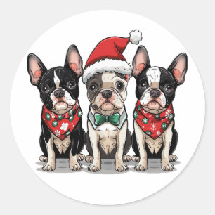 Christmas Boston Terrier Dogs Classic Round Sticker