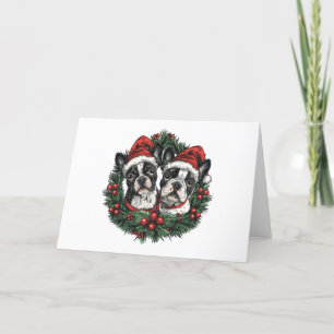 Christmas Boston Terrier Dogs Holiday Wreath