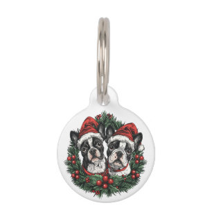 Christmas Boston Terrier Dogs Holiday Wreath Pet Tag