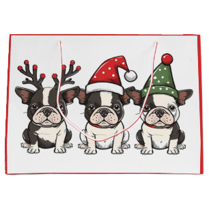 Christmas Boston Terrier Dogs Large Gift Bag