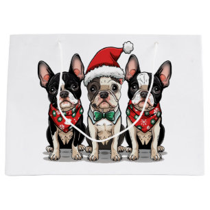Christmas Boston Terrier Dogs Large Gift Bag