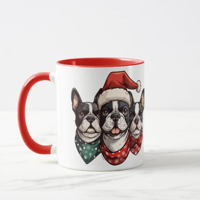 Christmas Boston Terrier Dogs Mug (Left)