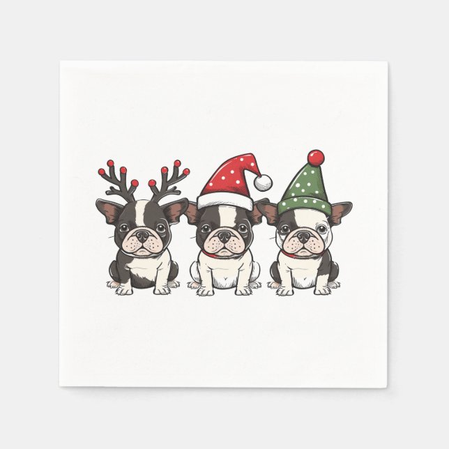 Christmas Boston Terrier Dogs Napkin (Front)