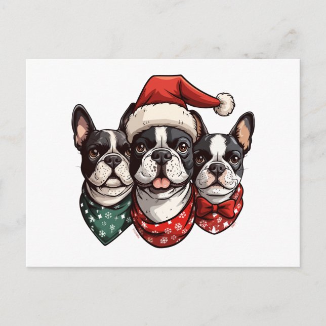 Christmas Boston Terrier Dogs Postcard (Front)