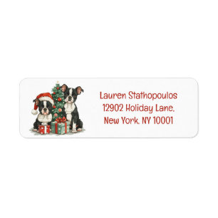 Christmas Boston Terrier Dogs Return Address Label