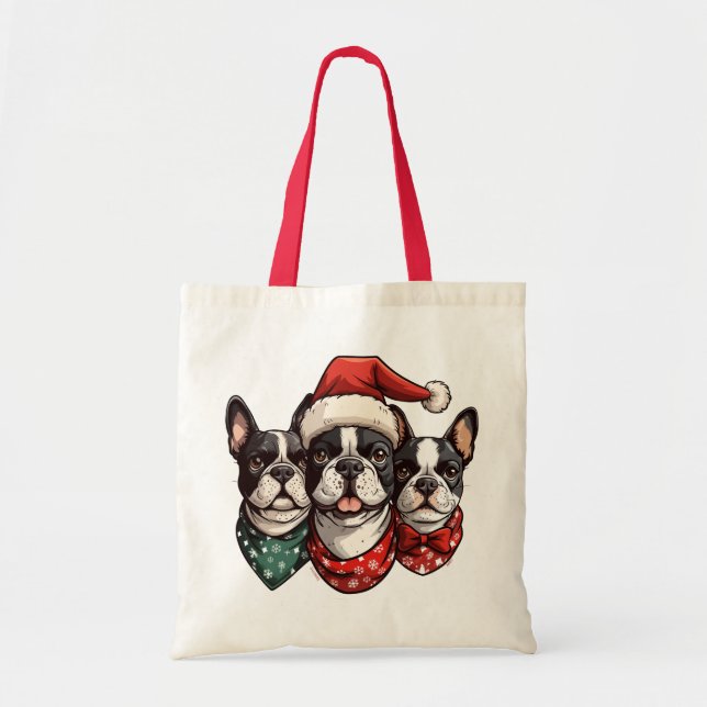 Christmas Boston Terrier Dogs Tote Bag (Front)