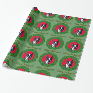 Christmas  boston terrier gift wrapping paper