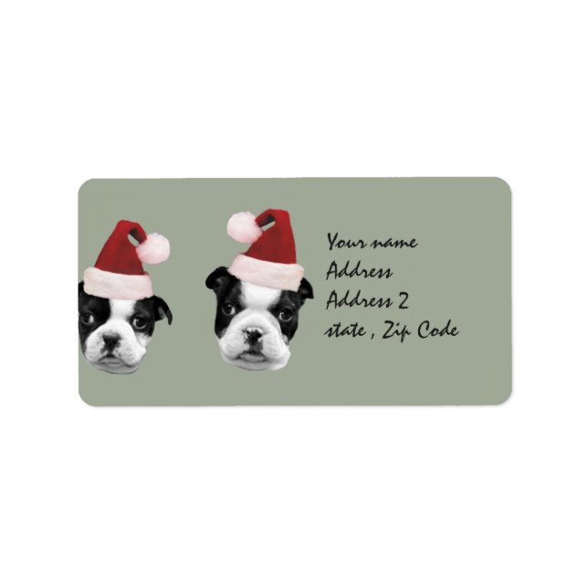 Christmas Boston Terrier puppies Label (Front)