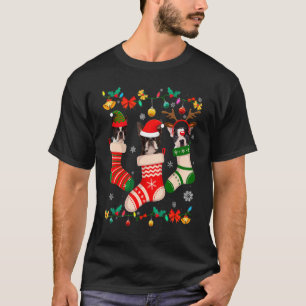 Christmas Boston Terrier Sock Xmas Reindeer Santa T-Shirt