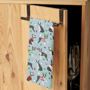 Christmas Boston Terrier Tea Towel