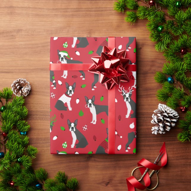 Christmas Boston Terrier Wrapping Paper (Holiday Gift)