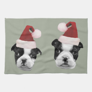 Christmas Boston Terriers Tea Towel
