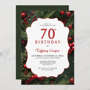 Christmas Botanical 70th Birthday Invitation