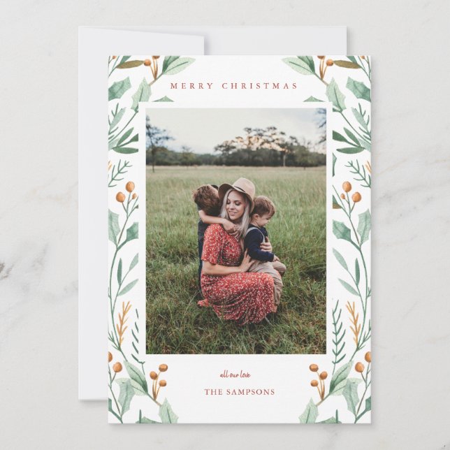 Christmas Botanical and Floral Greenery Photo Card (Front)