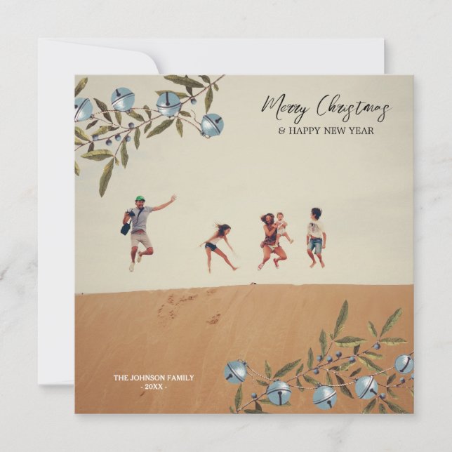 Christmas Botanical Bells Holiday Family Photo (Front)