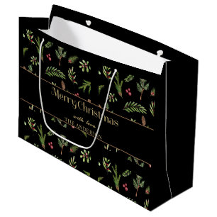 Christmas  botanical Black elegant modern family  Large Gift Bag
