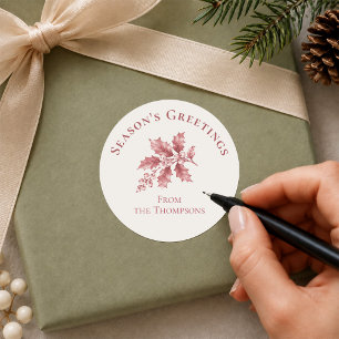 Christmas Botanical Greenery Season's Greetings Classic Round Sticker