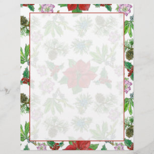 Christmas Botanical Poinsettia Holiday Letters Custom Letterhead