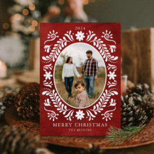 Christmas Botanical Red Photo Holiday Card